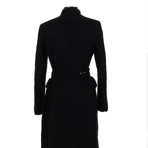 Zara Black Wool Coat Belted L - Picture 3 of 4
